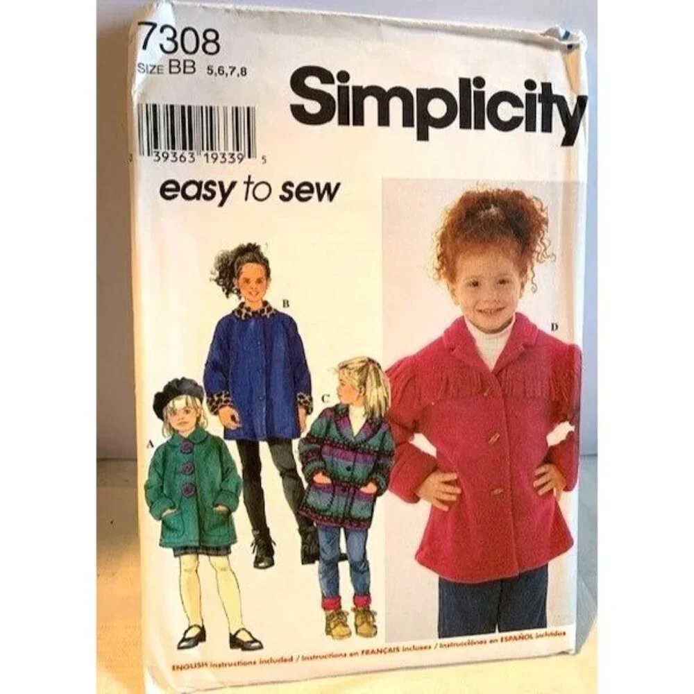Simplicity Child Jacket Pattern Size 5/6/7/8 7308 Uncut 1990s Vintage